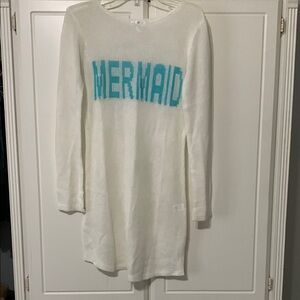White Light Weight Bathing Suit Cover Up Dress with Mermaid Text